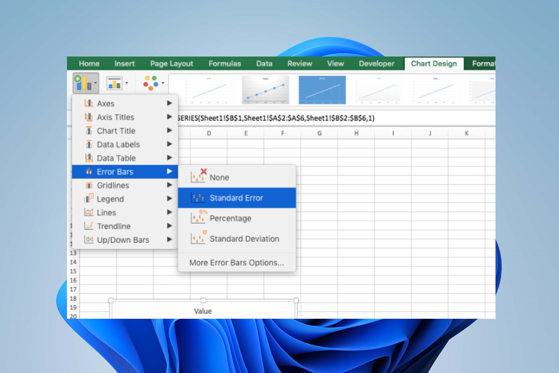 Fix add error bars in excel