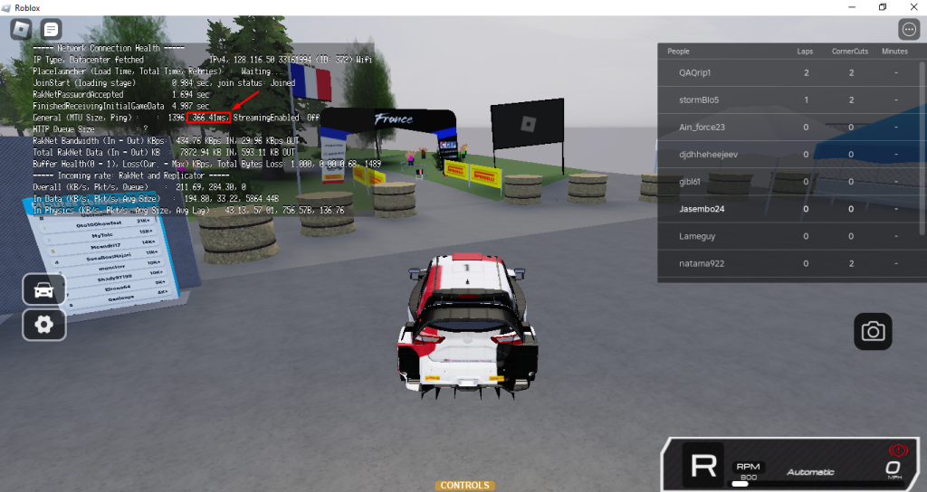 Roblox racing game ping